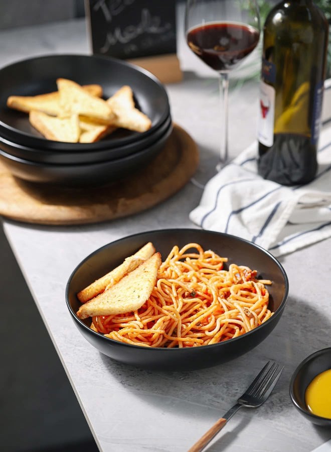 Teocera Matte Black Pasta Bowls Set of 4-35oz Large Oversized Porcelain Bowls for Spaghetti & Salad | Heat-Resistant, Chip-Resistant, Microwave & Dishwasher Safe | Smooth Non-Porous Surface - Image 5