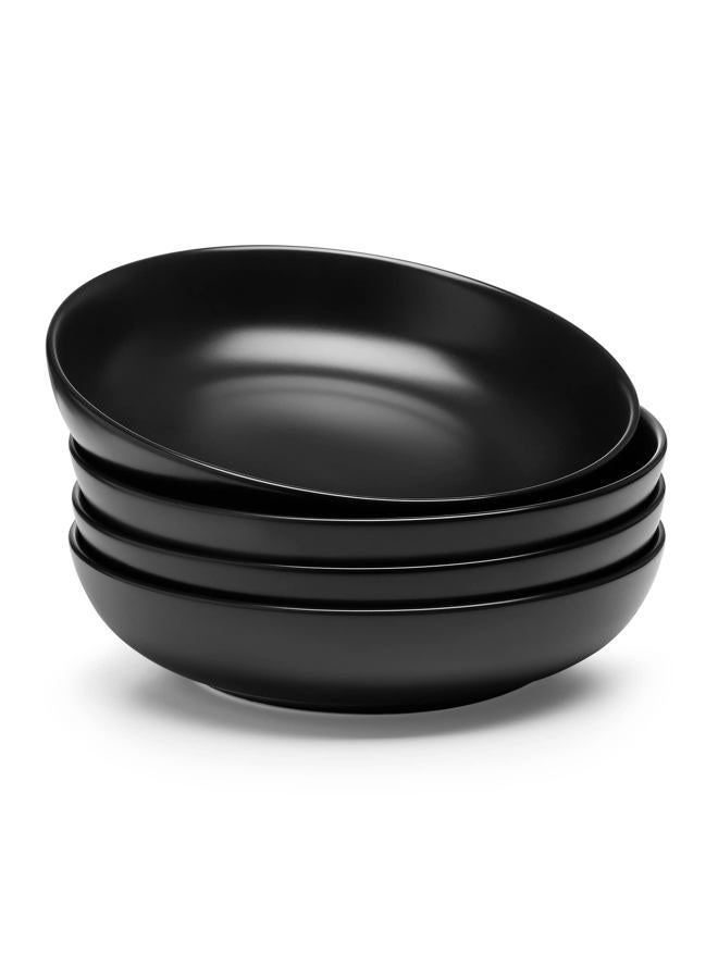 Teocera Matte Black Pasta Bowls Set of 4-35oz Large Oversized Porcelain Bowls for Spaghetti & Salad | Heat-Resistant, Chip-Resistant, Microwave & Dishwasher Safe | Smooth Non-Porous Surface - Image 1
