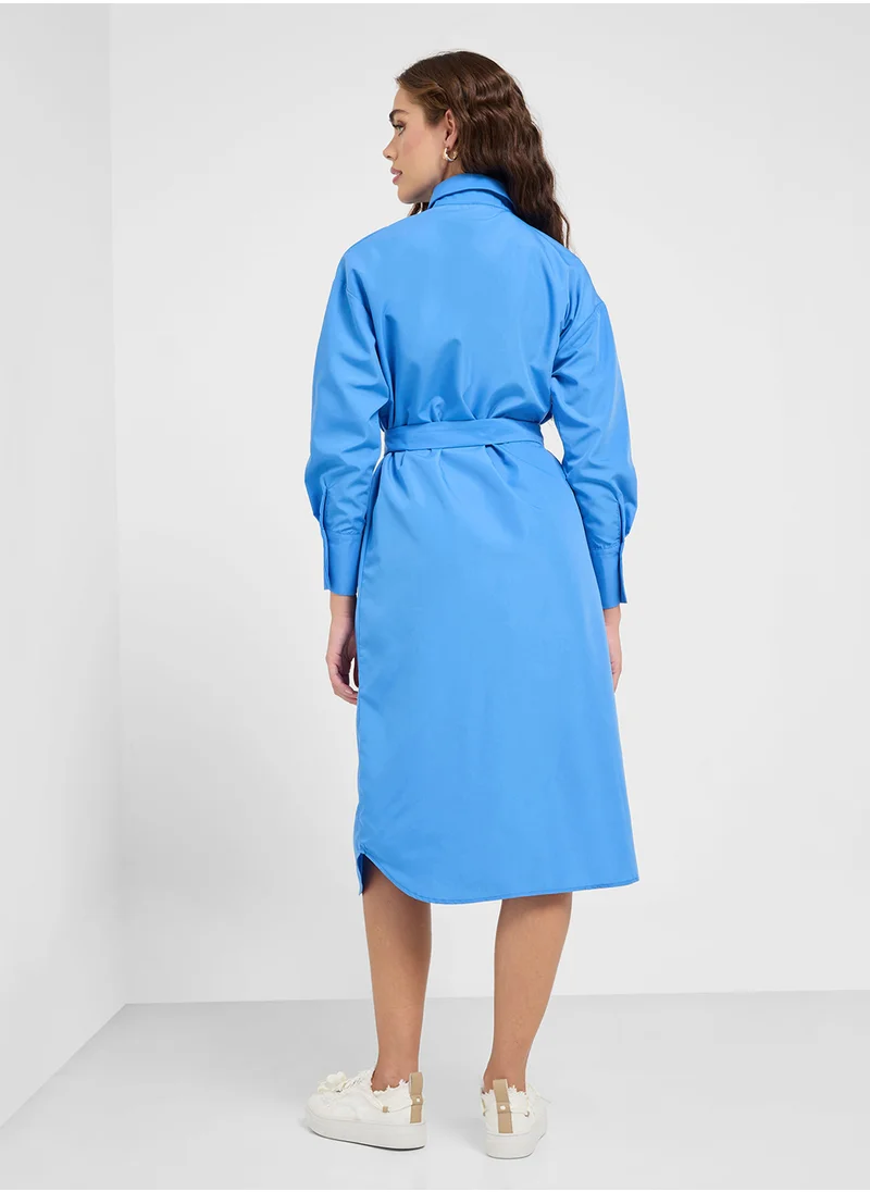 جينجر Button Down Shirt Dress With Belt