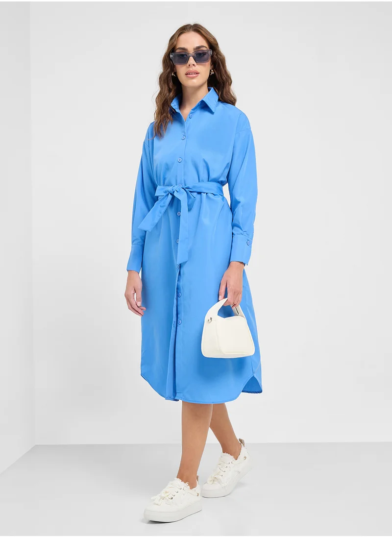 جينجر Button Down Shirt Dress With Belt