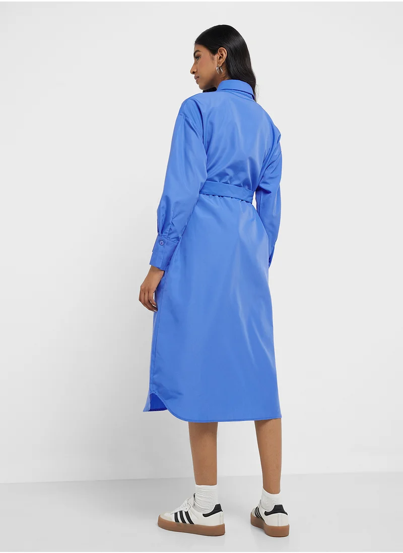 جينجر Button Down Shirt Dress With Belt