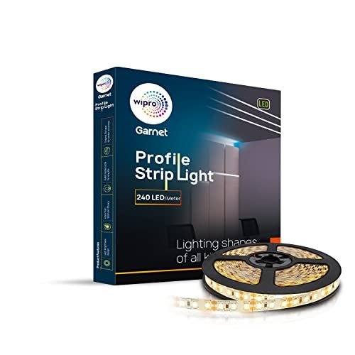 wipro Plastic Garnet 80W Led Profile Strip for Home Decoration|White,2700K|240 LEDs/Mtr|5 Meters Led Profile Strip Light for Ceiling,Wall Decoration|Pack of 1(Driver Required Separately) - Image 1