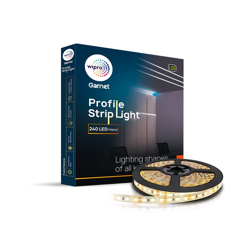 wipro Plastic Garnet 80W Led Profile Strip for Home Decoration|White,2700K|240 LEDs/Mtr|5 Meters Led Profile Strip Light for Ceiling,Wall Decoration|Pack of 1(Driver Required Separately) - Image 5