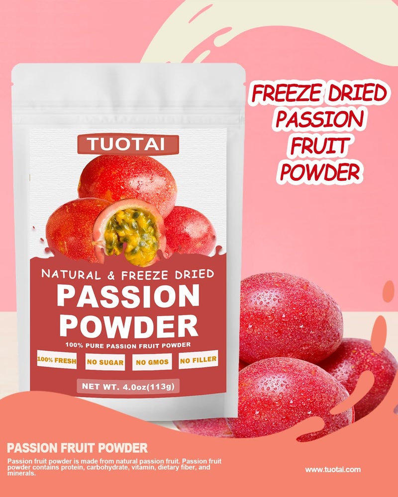 TUOTAI Freeze Dried Passion Fruit Powder, 4 Ounces, Passion Fruit Powder for Cake, Drinks and Baking Food - Image 2