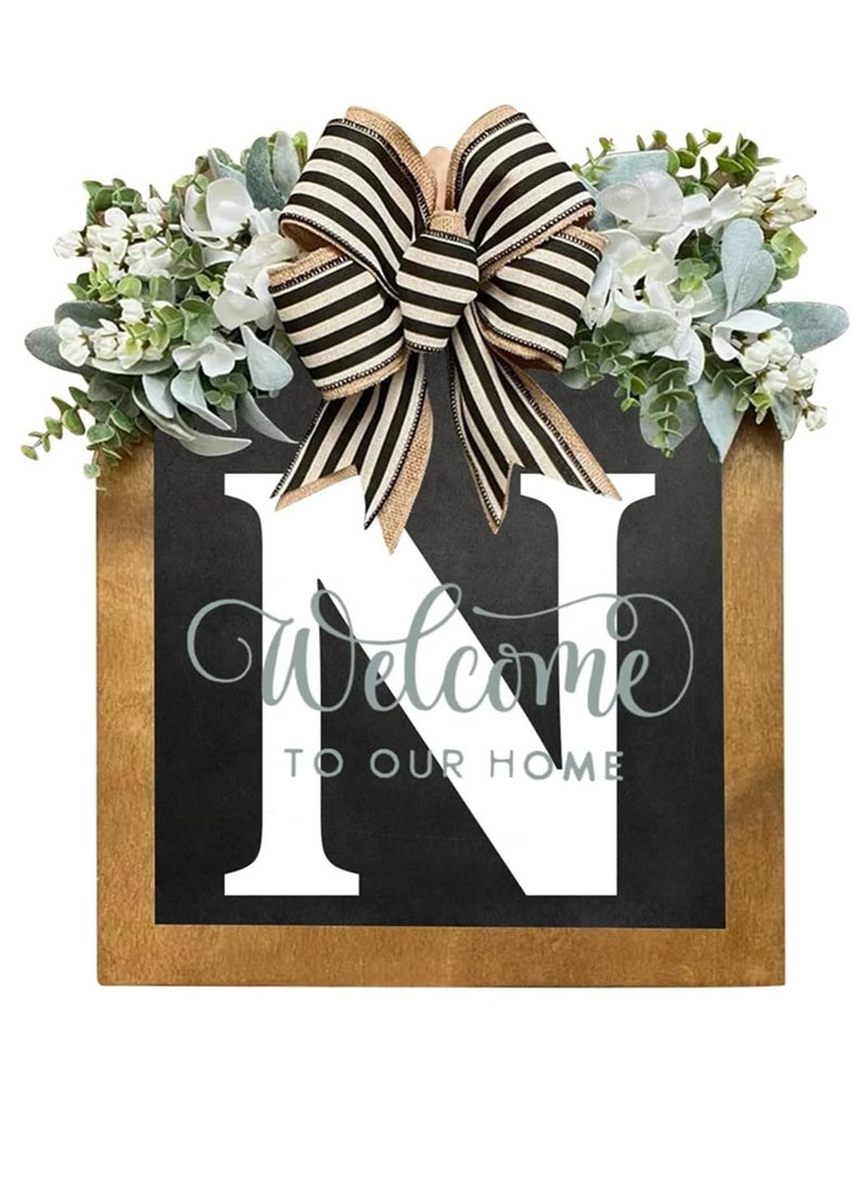 Bluejw Welcome Sign Creative Bowknot Letter Wreath In Front Of The Door Outdoor Decoration Props For The Courtyard 30x35CM - Image 1