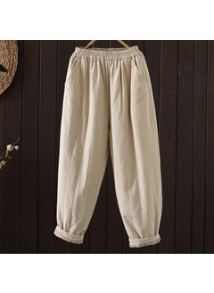 Generic Womens Autumn/Winter New Style Cotton Linen Padded Bloomers Loose Fit Warm Carrot Pants Thickened Cotton Wadded Trousers Outerw Off-white  - Image 1