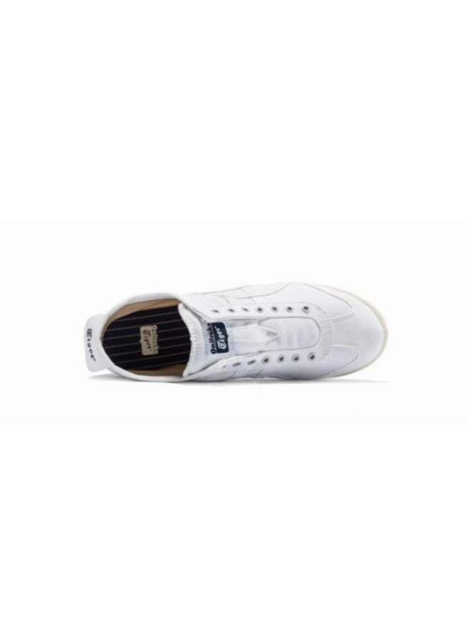 Onitsuka Tiger MEXICO 66 Slip-On Canvas Casual Sneakers Colorblock White/Checkered Blue - Lace-Free Flat Round Toe Lifestyle Shoes for Men and Women, Ages 10+ - Image 3