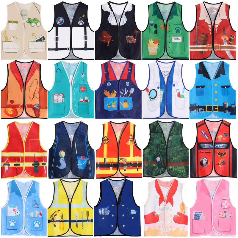 Haysandy 20 PCS Kids Dress Up Vest Community Helper Costumes Kids Role Play Career Cosplay Clothes for Toddlers Pretend and Play Halloween Costume Doctor Police Fireman Construction Birthday Gifts - Image 2