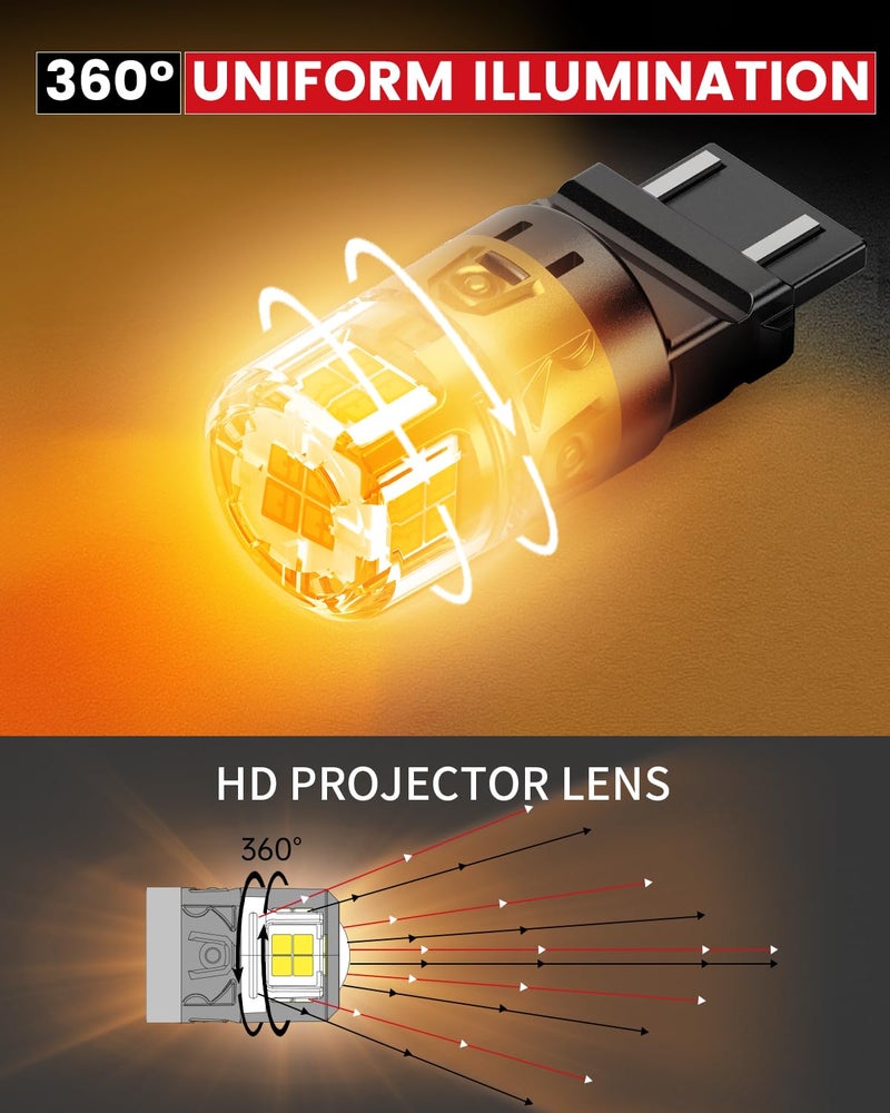 LASFIT مصابيح إشارة الانعطاف LED LASFIT 3157 باللون الأصفر الكهرماني، ترقية سطوع 500% 3156 3157a 3057 4157 4057 LED، مصابيح بديلة مع أضواء وامضة خلفية (تحتاج إلى مقاومة)، 2 قطعة - Image 2