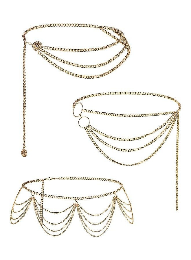 3 قطع حلقات البطن ، سلاسل الخصر ، سلاسل الخصر المعدنية متعددة الطبقات ، الجسم الصيف سلسلة الشاطئ الأحزمة للنساء والفتيات - Image 1