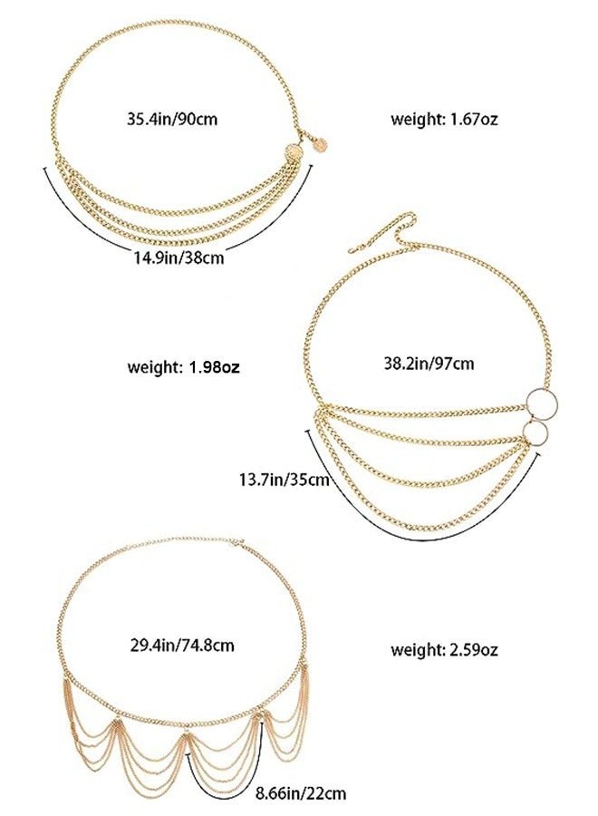 3 قطع حلقات البطن ، سلاسل الخصر ، سلاسل الخصر المعدنية متعددة الطبقات ، الجسم الصيف سلسلة الشاطئ الأحزمة للنساء والفتيات - Image 3