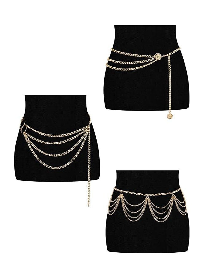 3 قطع حلقات البطن ، سلاسل الخصر ، سلاسل الخصر المعدنية متعددة الطبقات ، الجسم الصيف سلسلة الشاطئ الأحزمة للنساء والفتيات - Image 2