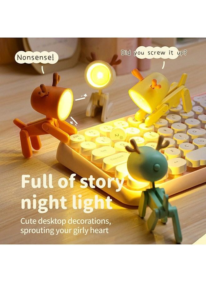 Cartoon Night Light Kid Lamp Mini Deer LED Desk Lamps Cute DIY Portable with Adjustable Phone Holder for Kids Students Bedroom Bookends Nursery Room - Image 4