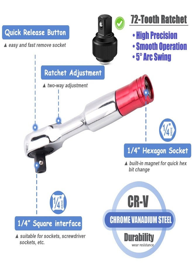 Mesee Mini Ratchet Wrench, Quick Release 1/4 Drive Ratchet Hex Socket Wrench Dual Use Offset Ratchet Handle Wrench 72-tooth Reversible Ratcheting Screwdriver Socket Spanner Repair Tool - Image 2