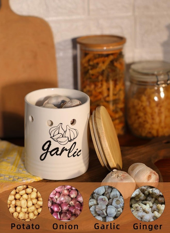 GDCZ Large Garlic Keeper with Wood Lid, Ceramic Garlic Container for Counter,Garlic Saver to Keep Your Garlic Cloves Fresh Longer, 31 oz White - Image 5