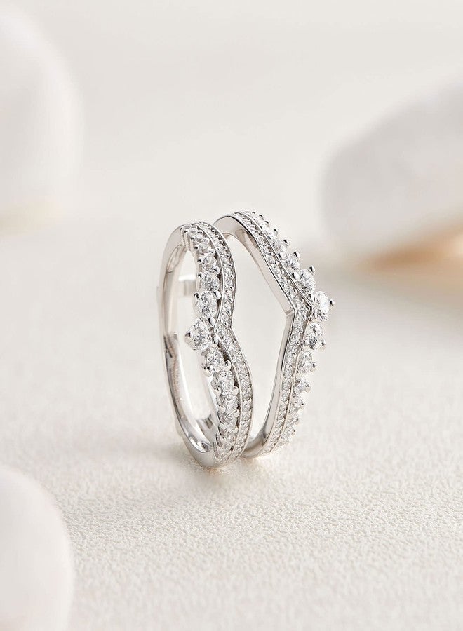 نيو شي جولري خواتم زفاف من نيوشي للمجوهرات مرصعة بالزركونيا المكعبة للنساء، بتصميم تاج مزدوج لتعزيز خواتم الخطوبة، مصنوعة من الفضة الإسترليني عيار 925، مقاس 7 - Image 3