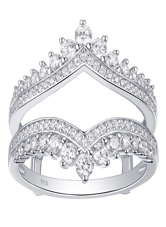 نيو شي جولري خواتم زفاف من نيوشي للمجوهرات مرصعة بالزركونيا المكعبة للنساء، بتصميم تاج مزدوج لتعزيز خواتم الخطوبة، مصنوعة من الفضة الإسترليني عيار 925، مقاس 7 - Image 1
