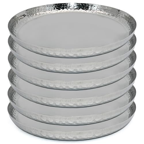 UBIQ Essentials Stainless Steel Dinner Plates Hammered Finish, Premium Steel Thali for Lunch, Dinner Plate, Tiffin Plates, Ideal for Home & Restaurant I 30 cm Plate (Set of 6) I 1 Year Warranty - Image 5