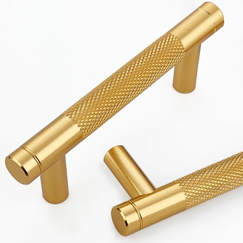 Gutuwellea 12 Pack 3 Inch 76 mm Gold Knurled Cabinet Handles Cabinet Pulls Aluminum Handles Knurled Drawer Pulls Oxidation Finish with Diamond Pattern 4 Length 3 Hole Center - Image 1