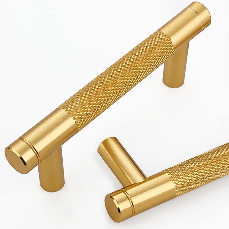 Gutuwellea 12 Pack 3 Inch 76 mm Gold Knurled Cabinet Handles Cabinet Pulls Aluminum Handles Knurled Drawer Pulls Oxidation Finish with Diamond Pattern 4 Length 3 Hole Center - Image 2