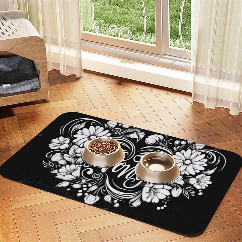 Pet Feeding Mat Absorbent Dog Mat for Food and Water Bowl Dog Accessories Happy Mother's Day Floral Gift for Mom Hm Pet Supplies Dogs Quick Dry Cat Water Dispenser Mats 24x16In - Image 1