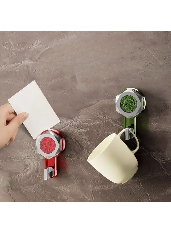 Red Strong Adhesive Suction Cup Hooks 2pcs No Drill Wall Mounted Bathroom Storage Organizer - Image 3