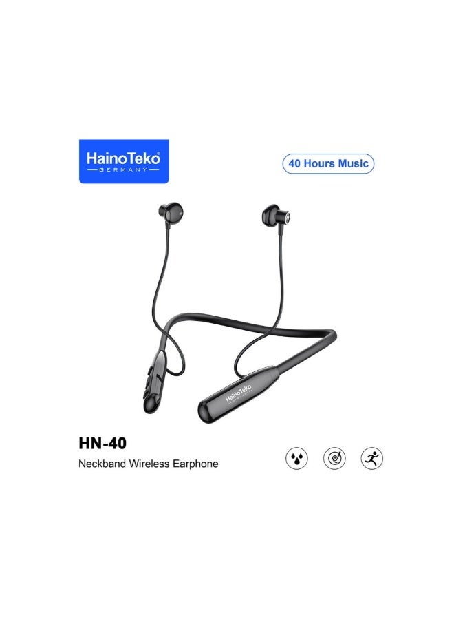 Haino Teko Germany HN40 Neckband Wireless Earphone With Super Clear Mic and High Bass Sound Quality Black - Image 1