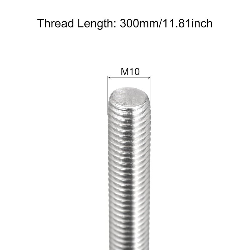 TOP-VIGOR 2Pcs M10-1.5 x 300mm Length Fully Threaded Rod, 304 Stainless Steel Right Hand Threaded Rods, Fully Studding Rod Bar for Anchor Bolts, Clamps, Hangers and U-Bolts - Image 2
