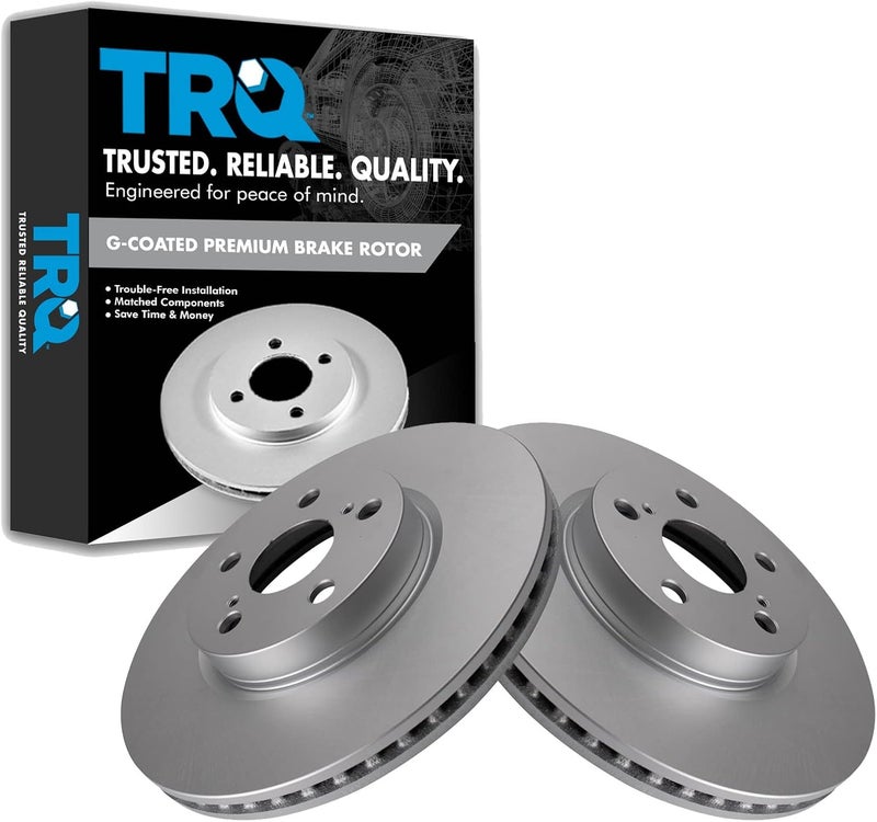 TRQ Front Brake Rotor Set G Coated Vented Compatible with 2009-2010 Pontiac Vibe 2008-2014 Scion xD 2009-2019 Toyota Corolla 2009-2013 Matrix - Image 1