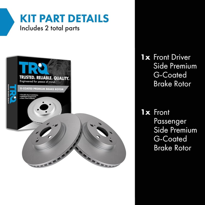 TRQ Front Brake Rotor Set G Coated Vented Compatible with 2009-2010 Pontiac Vibe 2008-2014 Scion xD 2009-2019 Toyota Corolla 2009-2013 Matrix - Image 2
