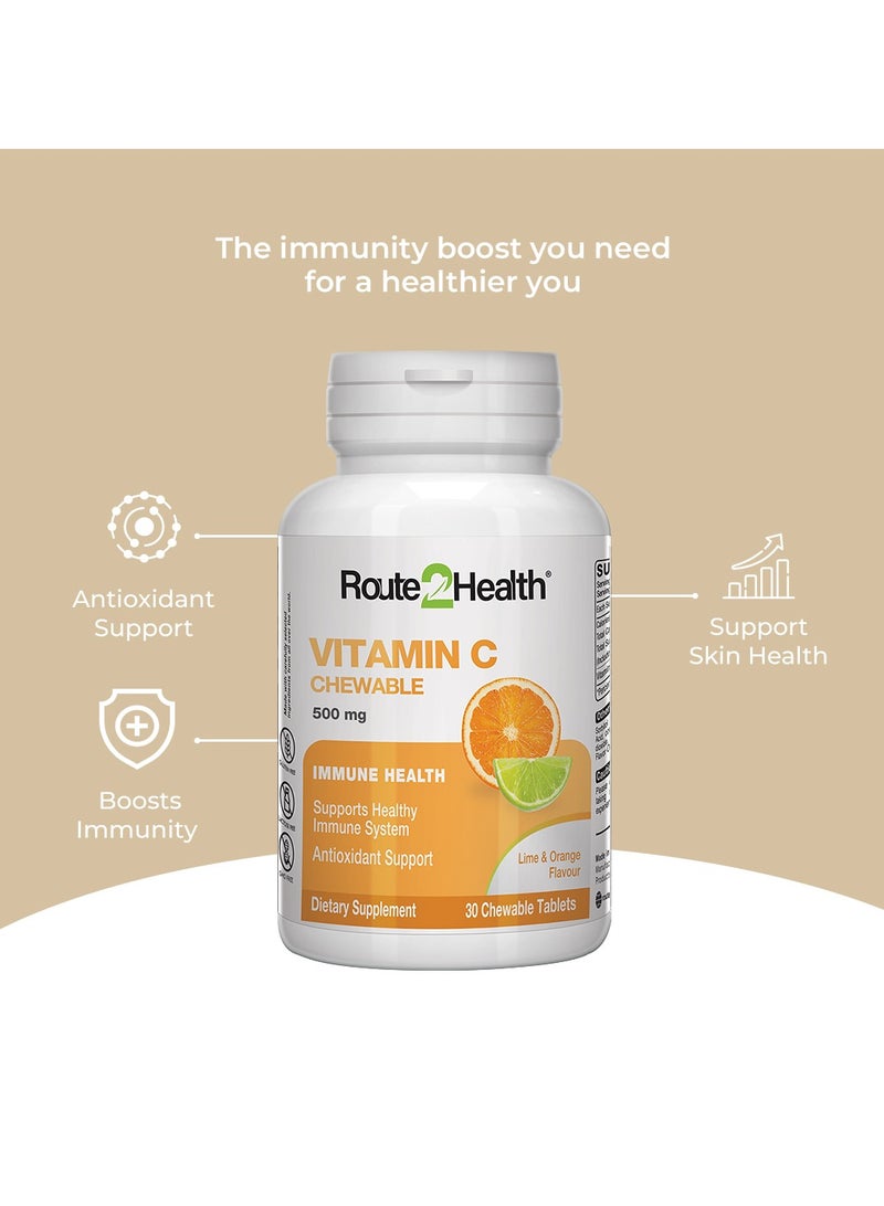 Route2Health Route 2 Health Vitamin C 500 mg Chewable Tablets - 30 Count – Immune Support, Antioxidant Protection, Delicious Orange and Lime Flavor – Ideal for Daily Use, Supports Skin Health and Overall Wellness - Image 4