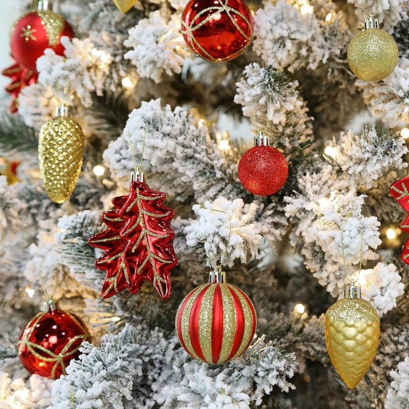 SHareconn 106PCS Christmas Balls Ornaments Set, Colorful Shatterproof Plastic Decorative Baubles for Xmas Tree Decor Holiday Wedding Party Decoration with Hanging Hooks, Red & Gold - Image 4