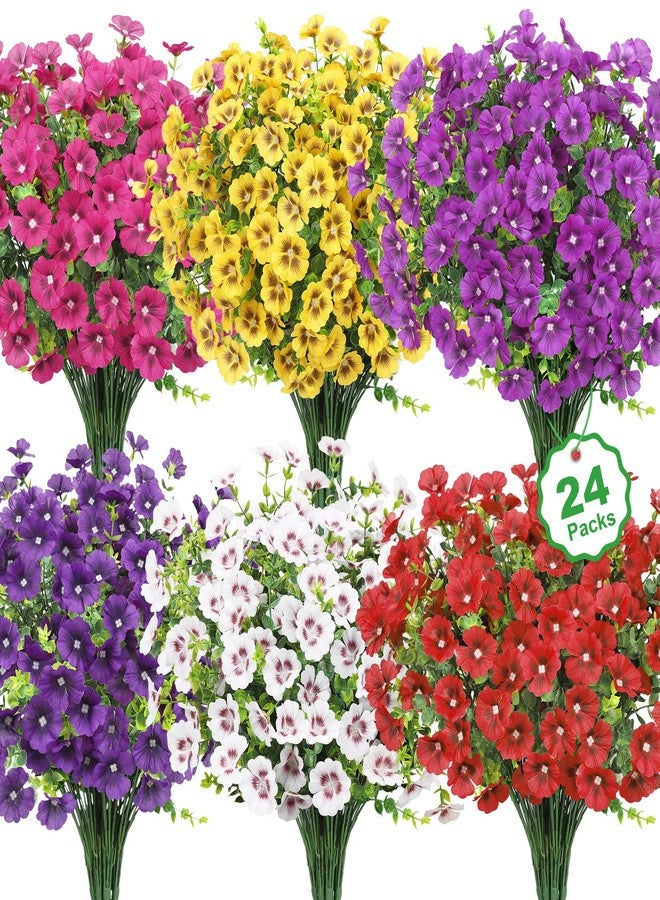 Besteek 24 Bundles Artificial Flowers for Outdoors Fake Silk Flowers UV Resistant Faux Plants Eucalyptus for Spring Summer Decoration Planters Table Vase Garden Yard Porch Window Home, Multicolor - Image 1