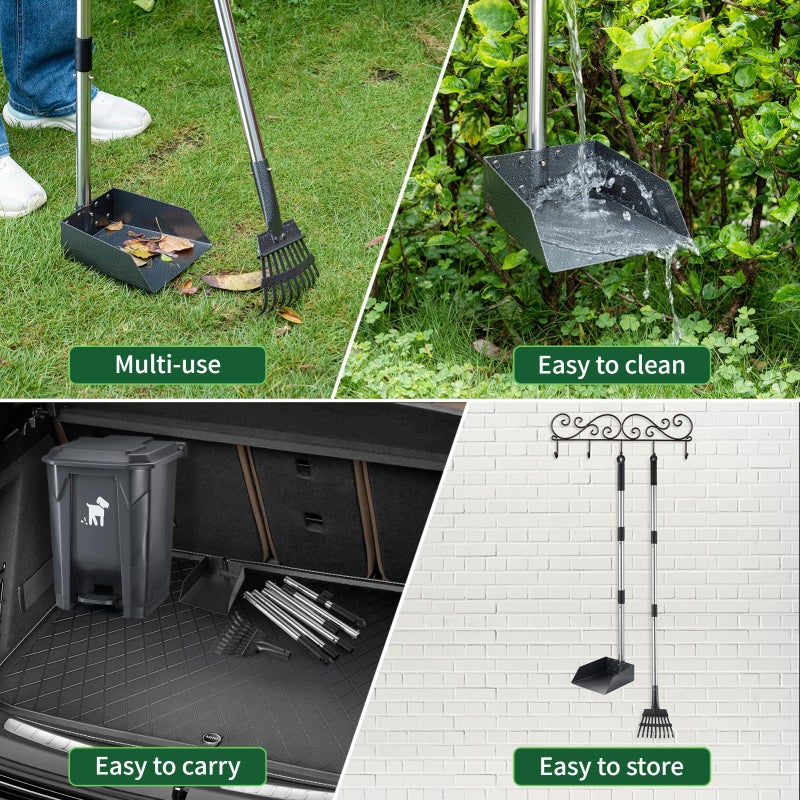 Biubiucat Dog Pooper Scooper, Dog Poop Trash Can Set with Removable Inner Bucket, Long Handle Rake, 150 Waste Bags, Easy Pick Up Poop Scooper, 20L Dog Poop Trash Bin for Small/Large Dog Families - Image 3