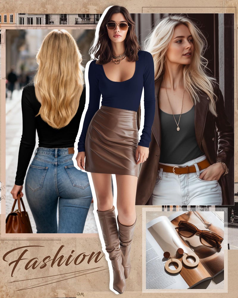 Riyiper 3 Pack Women's Scoop Neck Tops Long Sleeve Slim Fitted Shirts Casual Basic Tunic Fall Trendy Y2k Tight Tees(Navy Blue, Dark Gray, Black,Medium) - Image 3
