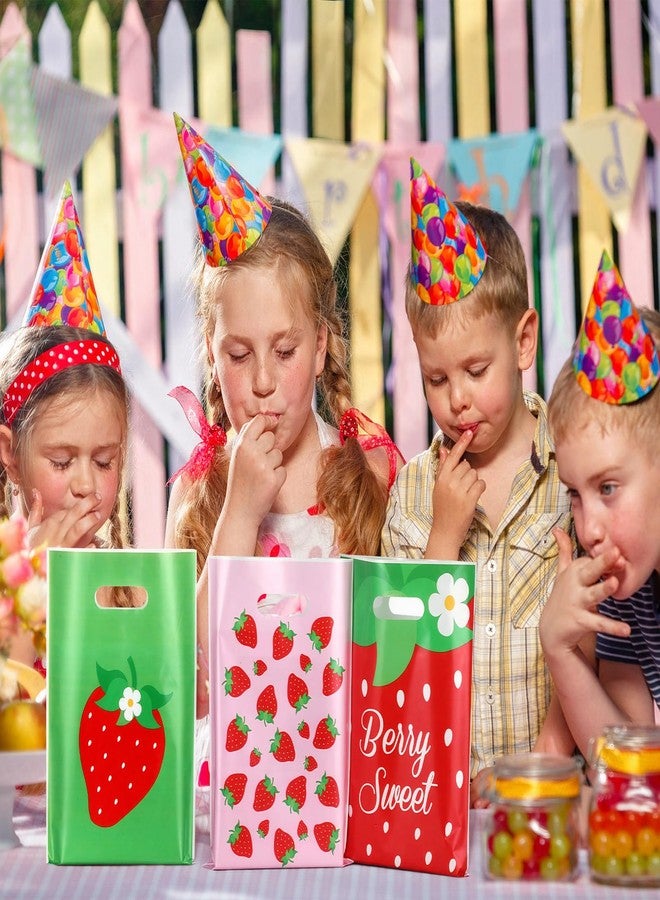 Kolldenn 120 Pcs Summer Strawberry Goodie Bags Strawberry Candy Party Favors Bags Red Pink Green Goody Candy Treat Gift Bag for Sweet One Birthday Baby Shower Berry Theme Party Favor Packs - Image 5