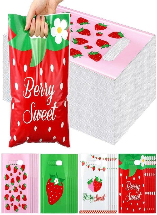Kolldenn 120 Pcs Summer Strawberry Goodie Bags Strawberry Candy Party Favors Bags Red Pink Green Goody Candy Treat Gift Bag for Sweet One Birthday Baby Shower Berry Theme Party Favor Packs - Image 1