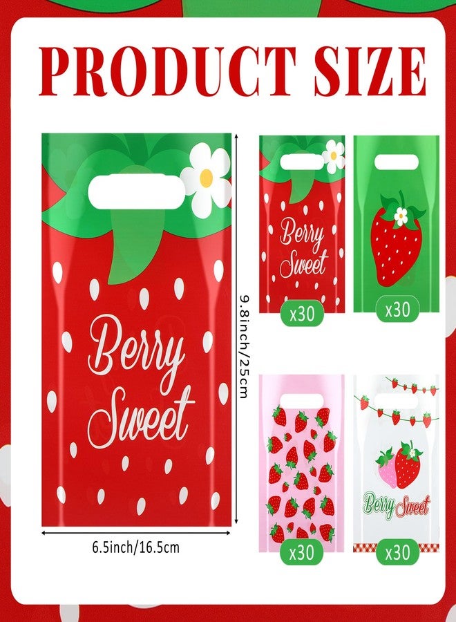 Kolldenn 120 Pcs Summer Strawberry Goodie Bags Strawberry Candy Party Favors Bags Red Pink Green Goody Candy Treat Gift Bag for Sweet One Birthday Baby Shower Berry Theme Party Favor Packs - Image 2
