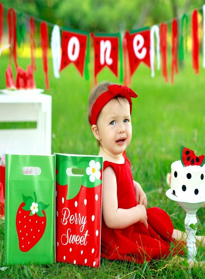 Kolldenn 120 Pcs Summer Strawberry Goodie Bags Strawberry Candy Party Favors Bags Red Pink Green Goody Candy Treat Gift Bag for Sweet One Birthday Baby Shower Berry Theme Party Favor Packs - Image 4