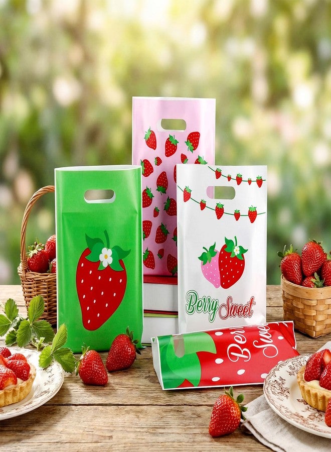Kolldenn 120 Pcs Summer Strawberry Goodie Bags Strawberry Candy Party Favors Bags Red Pink Green Goody Candy Treat Gift Bag for Sweet One Birthday Baby Shower Berry Theme Party Favor Packs - Image 3