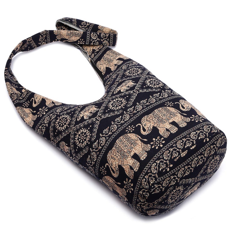 Coton Pose Women Shoulder Handbags Fashion canvas Hippie Crossbody Bags Bohemian Animal Prints Hobo Bags (Black elephant) - Image 5
