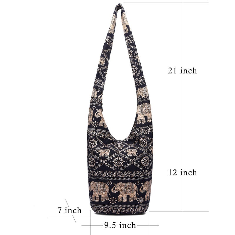 Coton Pose Women Shoulder Handbags Fashion canvas Hippie Crossbody Bags Bohemian Animal Prints Hobo Bags (Black elephant) - Image 4