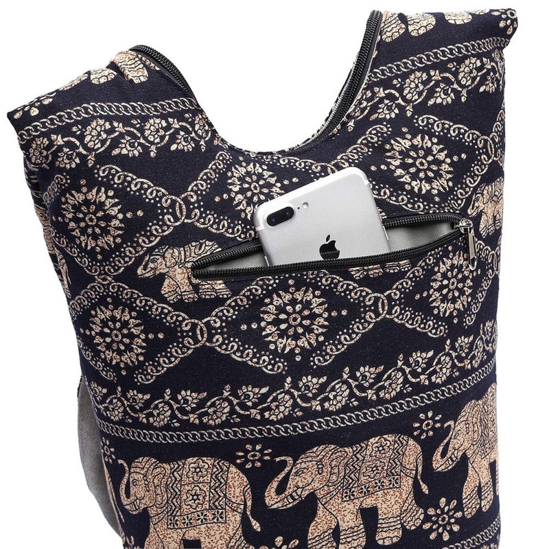 Coton Pose Women Shoulder Handbags Fashion canvas Hippie Crossbody Bags Bohemian Animal Prints Hobo Bags (Black elephant) - Image 3