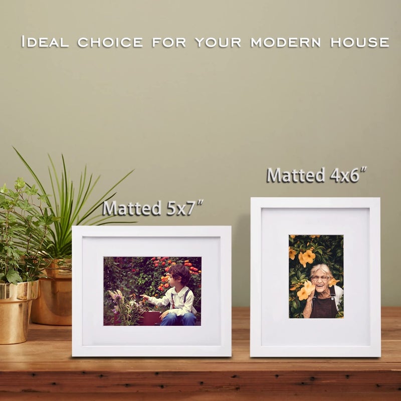 Egofine Egofine 8x10 Picture Frames Set of 4  Made of Solid Wood Covered by Plexiglass 4x6 and 5x7 with Mat or 8x10' without Mat  for Table Top Display and Wall Mounting Photo Frame White  - Image 5
