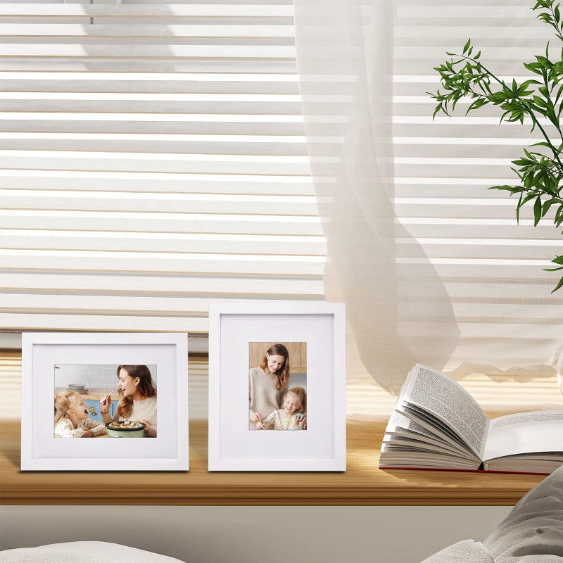 Egofine Egofine 8x10 Picture Frames Set of 4  Made of Solid Wood Covered by Plexiglass 4x6 and 5x7 with Mat or 8x10' without Mat  for Table Top Display and Wall Mounting Photo Frame White  - Image 4