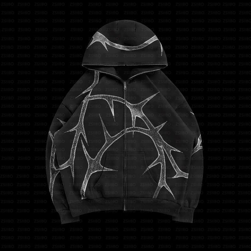 2023 Unisex Street Hoodie Rhinestone Zip black pants - Image 2