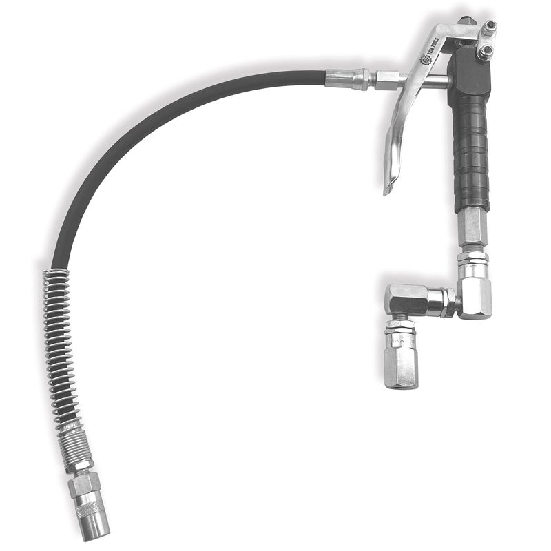 LUBEFLEX Control Handle Valve Flex spout 4 Jaws Coupler for Grease Pump Heavy Duty High Pressure 7500 PSI 14 inch NPTf Inlet with 360 Degree Z Swivel 18 Flex Spout with Spring