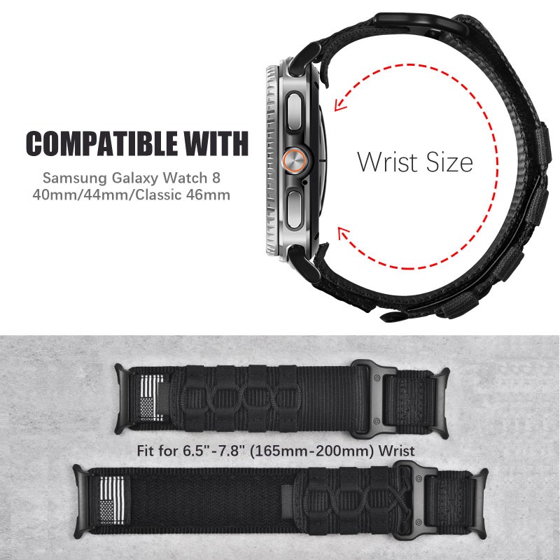MOFREE Compatible with Samsung Galaxy Watch 8 Classic 46mm/Galaxy Watch 8 40mm 44mm,Rugged Nylon Woven Loop Sport Adjustable Strap Replacement Wristband for Samsung Galaxy Watch 8 Bands for Men Black - Image 5