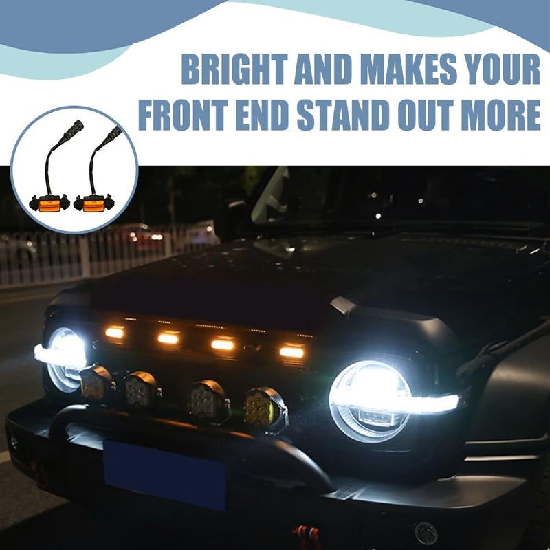 4 LED Grill Lights, Bright Amber LED Lights with Wiring Harness, Waterproof Front Grill Lights, Replacement Exterior Vehicle Grille Lights for Front Grille - Image 3