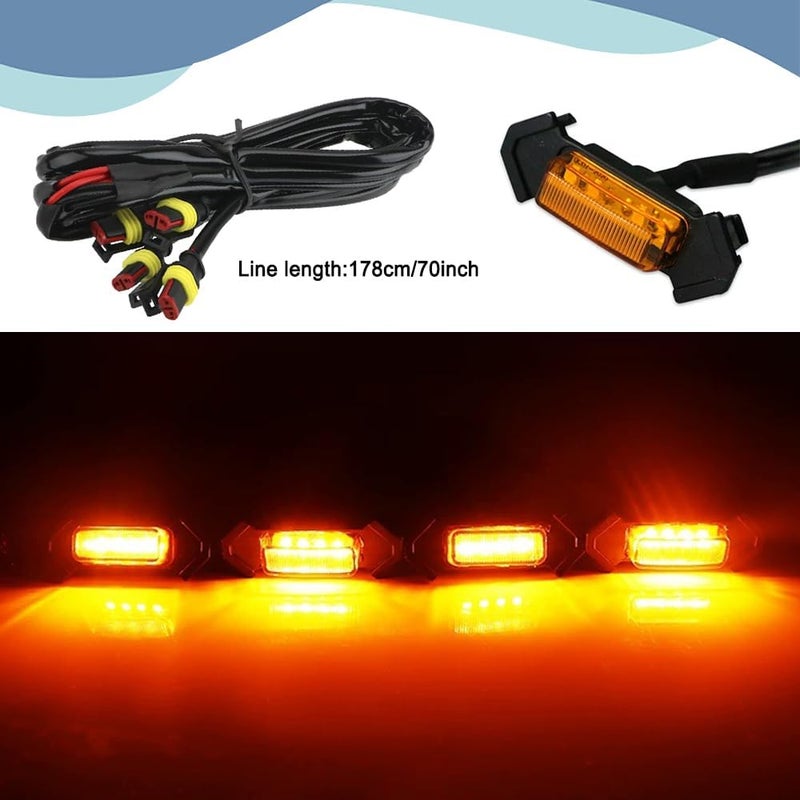 4 LED Grill Lights, Bright Amber LED Lights with Wiring Harness, Waterproof Front Grill Lights, Replacement Exterior Vehicle Grille Lights for Front Grille - Image 2